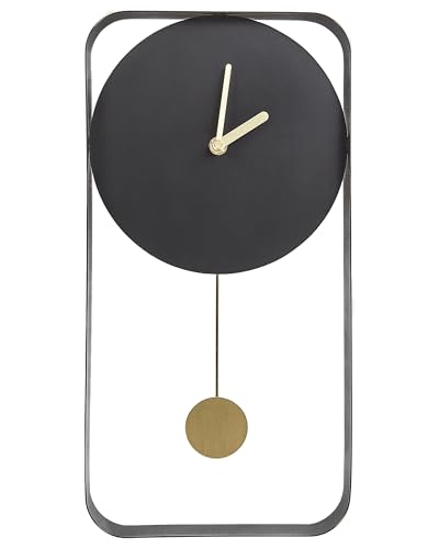 Beliani Reloj de Pared decoración Colgante 21 x 40 cm diseño Moderno Minimalista con péndulo Decorativo sin números Acero Negro Servoz