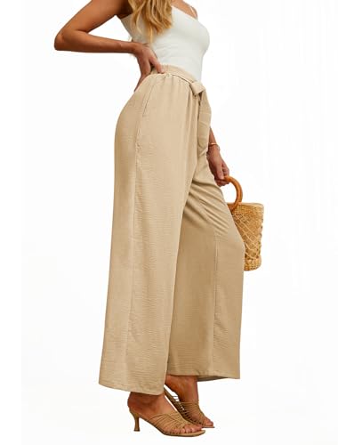 Feiersi Women's Wide Leg Lounge Pants High Waist Button Palazzo Pants Lightweight Tie Knot Loose Trousers3