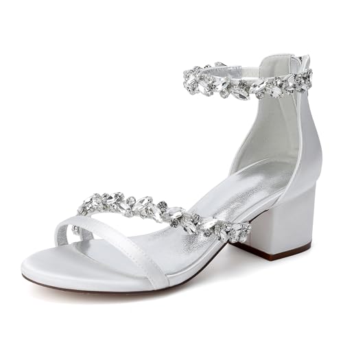 Chaussure a talon strass soiree avec fini satiné et talon bloc stable 5.5cm