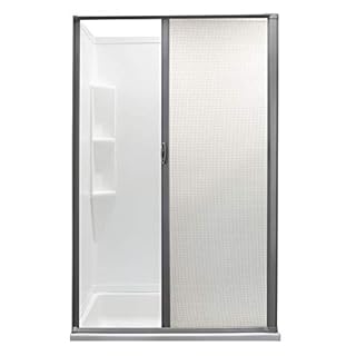 RecPro RV Retractable Rolling Shower Door Replacement | Woven Mesh with Vinyl (Platinum, 36" x 67")