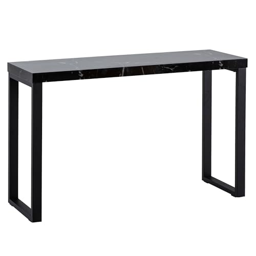 FineBuy Konsolentisch Marmor-Optik Schwarz Hochglanz 120x40x76 cm Design Anrichte Flur, Ablagetisch Schmal, Flurtisch mit Metallbeine, Dielentisch Lang Hoch, Kleiner Schreibtisch