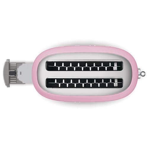 Image of SMEG 4 Slice Toaster TSF02, Long Slot Toaster with Wide Slots for Bagels & Artisan Bread, Retro Stainless Steel, 6 Browning Levels, Defrost Reheat Bagel Functions, 1400W - (Pink)