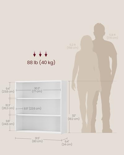 Image of VASAGLE CUSTOS Collection - Bookshelf, 3-Tier Bookcase, Book Shelf, Open Storage Shelf, 9.4 x 31.5 x 32 Inches, for Living Room, Home Office, Dinning Room, Cloud White ULBC173T14