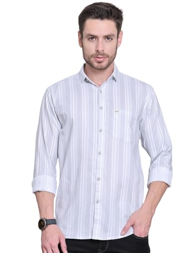 Image of Majestic Man Men Cotton Classic Slim Fit Opaque Striped Casual Shirt