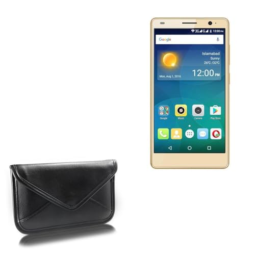 BoxWave Case Compatible with QMobile Noir S6 Plus - Elite Leather Messenger Pouch, Synthetic Leather Cover Case Envelope Design - Jet Black