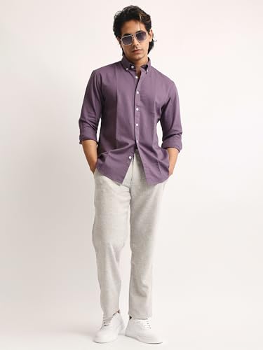 Image of MANIAC || Mens || Solid || Collared Neck || Full Sleeve || Oxford || Linen Blend Fabric || Shirt