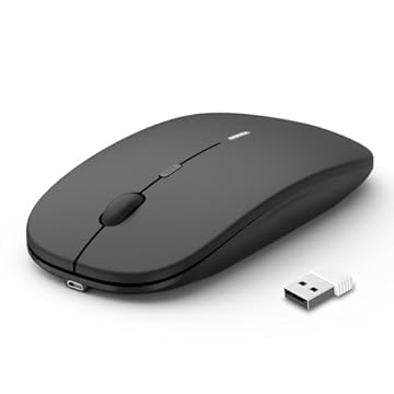 Anmck - Mouse wireless silenzioso USB senza fili, sottile, ricaricabile, 10 m di distanza, 1600 DPI, 3 livelli di regolazione, silenzioso, per casa e ufficio per Windows, Mac OS e Linux, nero