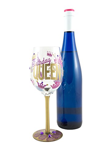 Top Shelf “Birthday Queen” Decorative Wine Glass ; Funny Gifts For Women ; Hand Painted Purple And Gold Design ; Unique Red Or White Wine Glasses #TOP5