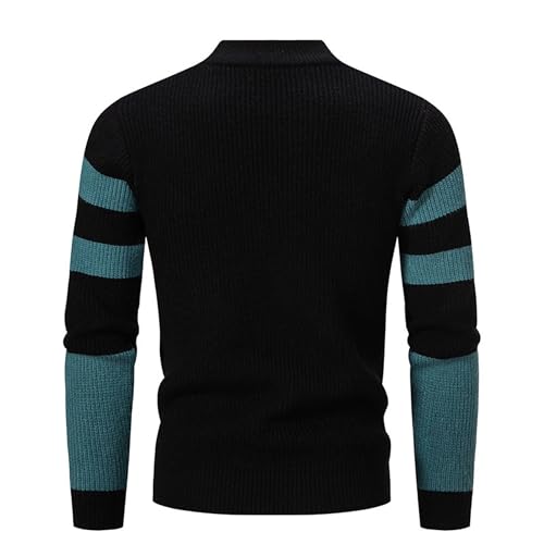 Mens Sweater Crewneck Pullover Long Sleeve Color Block Cable Knit Tops Warm Chunky Winter Jumper Sweaters2