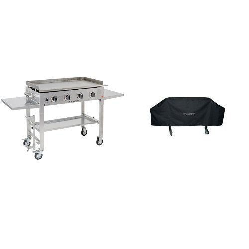 Blackstone 36 inch Stainless Steel Outdoor Flat Top Gas Grill Griddle Station - 4-burner - Propane Fueled - Restaurant Grade - Professional Quality with Cover