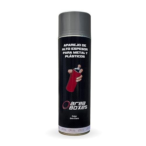 AREABOXES Pintura APAREJO En Spray, Alto Espesor, Poder De Relleno, Fácil Lijado. Uso Post Imprimación o Para Metal, Plástico, Madera, Etc. Aparejo P/Coche Calidad 2k. Aparejo 500Ml. (1, Gris Claro)