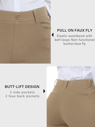 Image of Stelle Women 28 inch /30 inch / 32 inch Bootcut Dress Pants Business Casual Work Pants with Pockets Pull On Regular Slacks for Office (30 inch Khaki, Small)