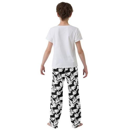 Black Unicorn Siloute White Pajamas Bottoms with Pockets Comfy Pjs Sleepwear Elastic Waistband Pajamas Pants Lounge Pants for 6-14 Years3