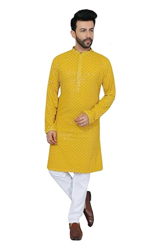 Kurta for mens, Chikankari Embroidered Kurta and Straight Pants Set, Viscose, Knee Length, Mens kurta2