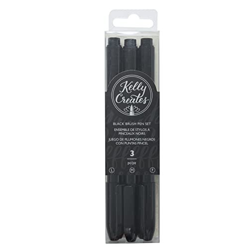 Kelly Creates Black Brush Pen Set-3 Pens (Fine,Medium,Large Tips)
