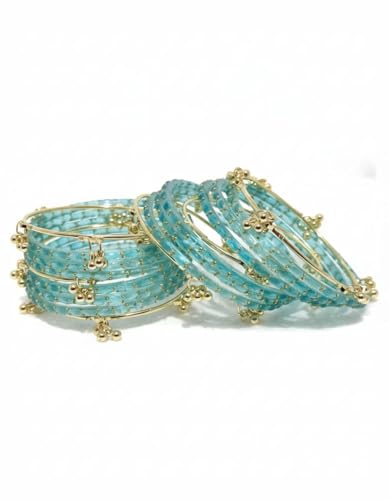 Image of Kashmiri Ghangharoo Glass Bangle Set for Women| Light Weight Bangles | Traditional Transparent Fancy Glass Chudi Set for Wedding, Party|Set Of 16(12 Glass + 4 ghungroo bangles)