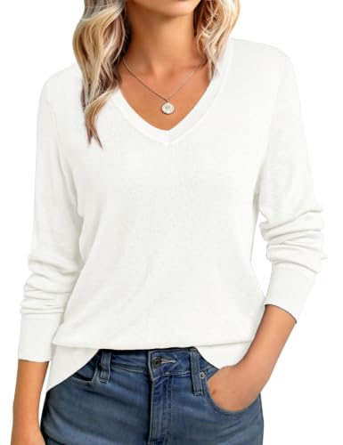 Image of GKBK Women's Sweaters 2026 Fall Fashion Lightweight Classic V Neck Business Casual Outfits Long Sleeve Knit Pullover Tops