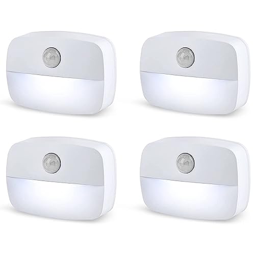 LED Nachtlicht mit Bewegungsmelder, Nachtlicht kinder Bewegungslicht mit Batterie, Indoor NachtLicht Treppenbeleuchtung, Auto EIN/AUS Sensor Licht Für Flur,Bad, Schlafzimmer (4 Stück Weiß Batterie)