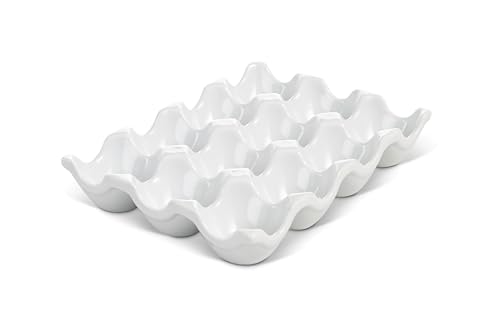 HIC Kitchen Egg Crate Fine Porcelain Holds 1 Dozen Eggs
