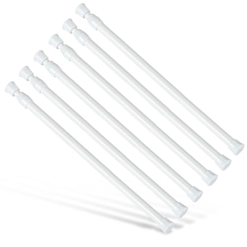 6Pcs Tension Rod, Goowin 40-70cm Tension Curtain Rod, No Drilling Rustproof Spring Small Tension Rod, Adjustable Tension Rods for Closet, Kitchen, Cupboard, Wardrobe, Bookshelf (White)