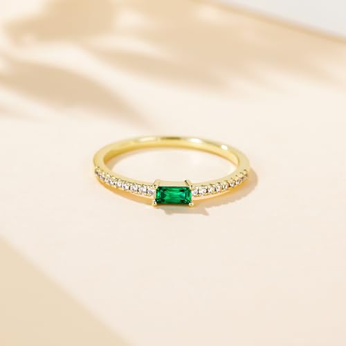 TIGRADE Emerald Cut Anniversary Ring Baguette Eternity Ring CZ Minimal Dainty Stacking Ring for Her Women Size 4-103