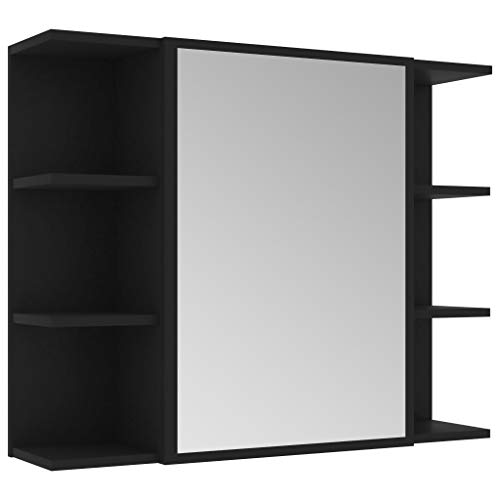 vidaXL Armoire à Miroir de Salle de Bain Armoire de Rangement Murale à Miroir Meuble de Rangement Maison Intérieur Noir 80x20,5x64 cm Aggloméré