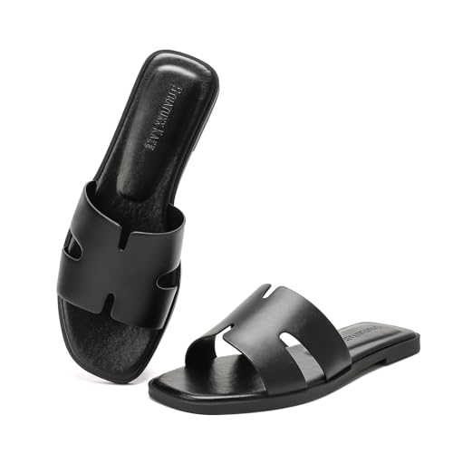 Stratuxx Kaze Open Toe Flat Dress Sandals Womens Slide Comfortable Summer Black, White, Tan Sandals for Women