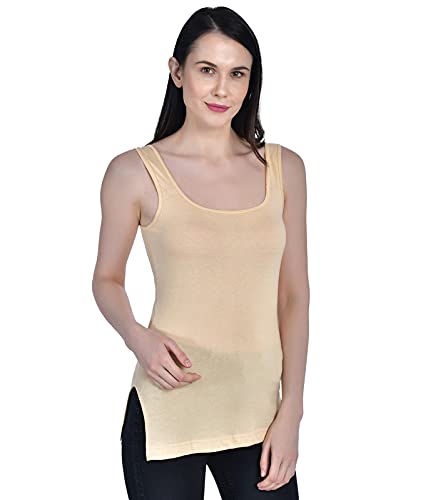 Image of Women's Regular Fit Sleeveless Cotton Long Camisole Slip Spaghetti Combo Pack of 3