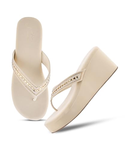 Image of JM LOOKS Elegant Mid-Wedge Sandal for Women Comfortable Slip-On Cross-Strap Design with Decorative Front Detail and Flexible Sole