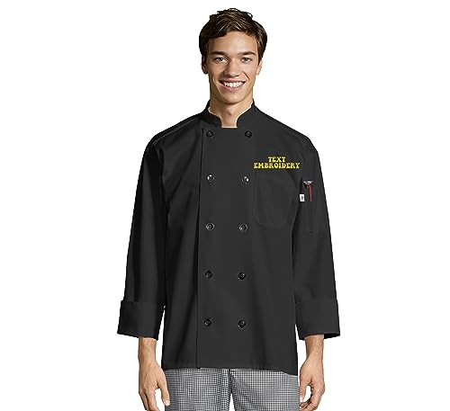 Custom Embroidered Chef Coat Your Text Name Personalized Unisex Long Sleeve Chef Jacket Black