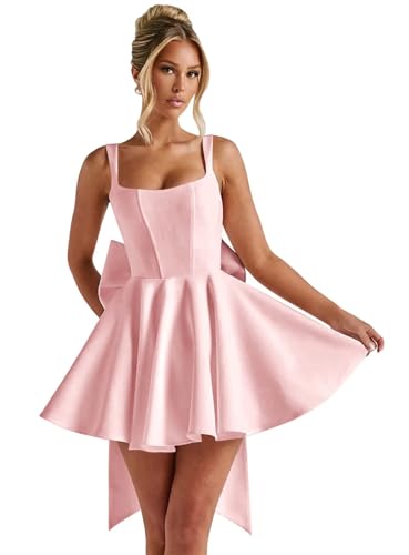TORYEMY Short Homecoming Dresses for Teens 2025 Satin Cocktail Prom Gown with Bow