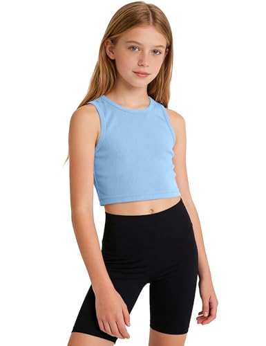 Image of Auranso Girls Tank Tops 2 Pack Ribbed Knit Sleeveless Crop Tops for Kids