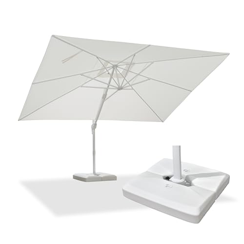 PURPLE LEAF Ampelschirm Rechteckig 300 x 400 cm Sonnenschirm groß mit Kurbel Aluminium Gestell in Weiß 360° Drehbar, für Garten Terrasse, Sonnenschutz, Weiß