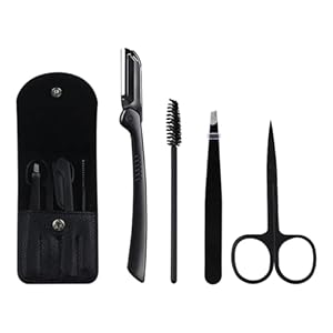 4 Pcs Stainless Steel Eyebrow Trimmer Set Eyebrow Grooming Brush Razor Eyebrow Shaping Scissors Professional Eyebrow Tweezers Beauty Tools with PU Leather Travel Case