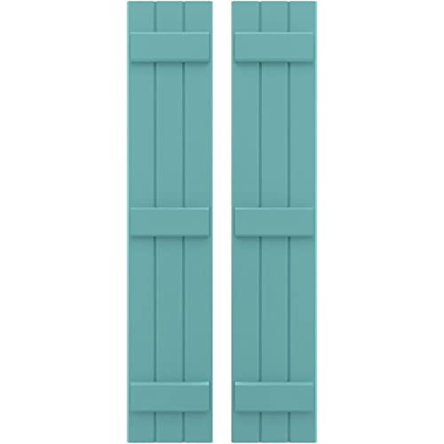 10 1/2"W x 50"H Americraft Three Board (3 Batten) Exterior Real Wood Joined Board-n-Batten Shutters (Per Pair), Pure Turquoise