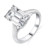 Tolldek Anillo de boda de oro blanco 375/585/750, anillo clásico de la amistad con corte rectangular moissanita de 1 ct, oro blanco 9 K/14 K/18 K, sin alergias, Oro blanco de 18 quilates, Moissanita