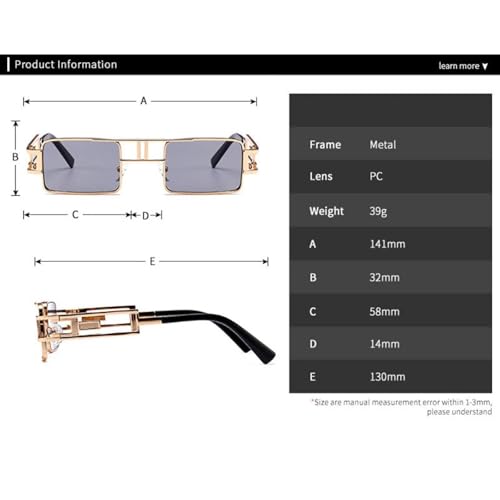 Lunettes de soleil rectangulaires rétro punk en métal steampunk ciselé