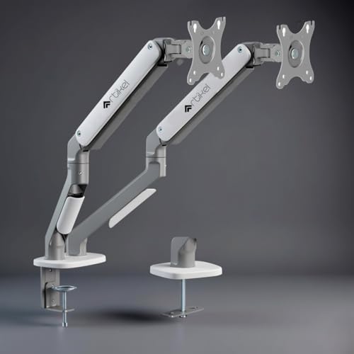Image of ARTIKEL Monitor Desk Mount Adjustable Spring Assisted Monitor Arm VESA Mount with C Clamp Grommet Mounting Base Computer Monitor Stand (Sleek White, Dual)