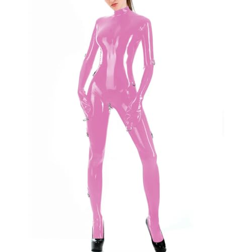 Body de piel de PVC con cremallera delantera para mujer en color negro brillante