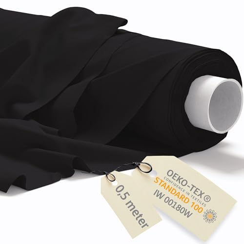 DreamRoots Tissus au Metre en Coton 0.5Mx160cm 145 g/m² Grande Largeur - Les Tissu au Metre pour Couture, Ameublement, Recouvrir Canapé, Rideaux, Stitch, Noir