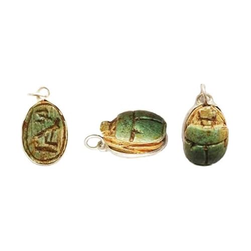 Colgante Egipcio de Escarabajo Sagrado, Piedra Caliza y Plata de Ley, 10 x 15 mm, con Cordón Negro, Amuleto de la Suerte