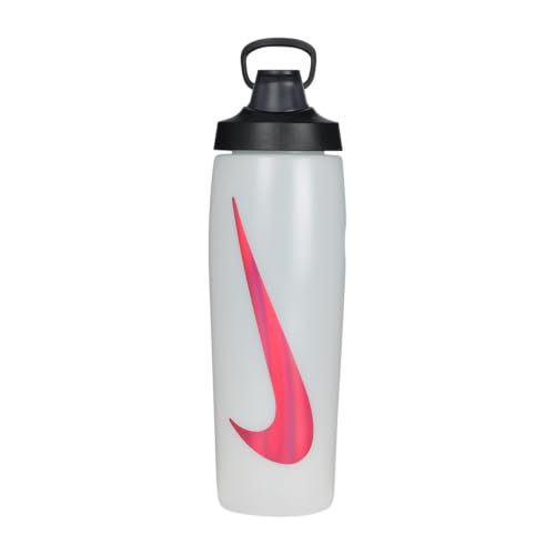 Image of Nike REFUEL BOTTLE LOCKING LID 24 OZ - WHITE /BLACK /HYPER CRIMSON IRIDESCENT, 709 ML
