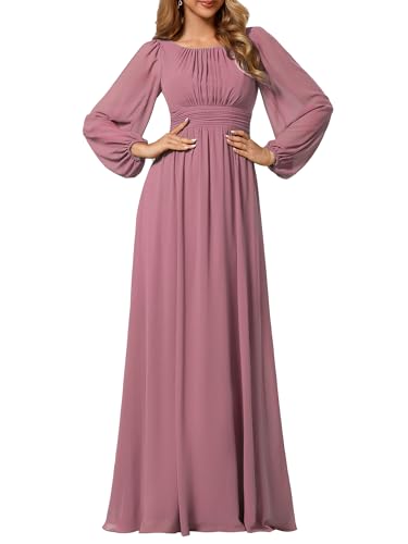 Robe longue manches longues en mousseline pour mariage et grand cortège chic
