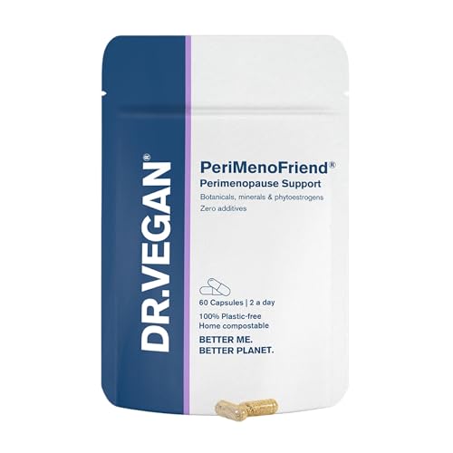 DR.VEGAN PeriMenoFriend Suplemento Peri-Menopausia/Premenopausia Vegano – Equilibrio Hormonal, Energía y Sueño – Alivio Sofocos, Ansiedad y Niebla Mental – Shatavari – 60 Cápsulas (30 Días), Bolsa Eco