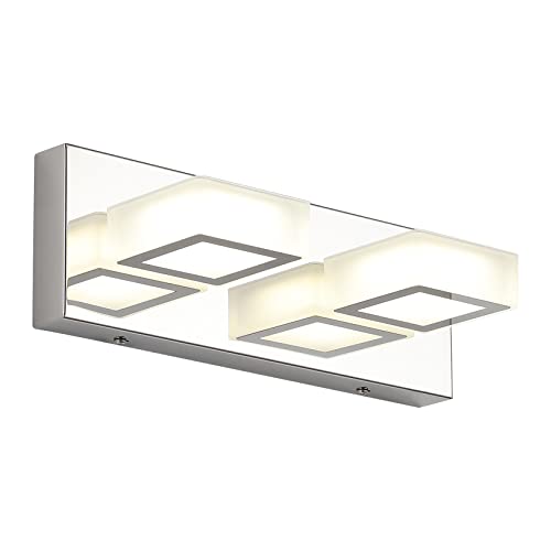 Image of Ralbay Modern Chrome Vanity Light 2 Light Acrylic Stainless Steel Chrome Bathroom Lighting Fixtures Modern LED Vanity Light for Bathroom (Natural White Light 4500K)
