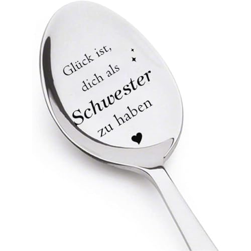 Edelstahl Löffel mit Gravur Glück ist, dich als Schwester zu haben, Geburtstags Geschenk für Schwester, Kaffee Dessert Löffel Personalisiertes...