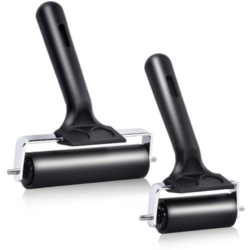 Wlivxch 2Pcs Hard Rubber Brayer Rollers (4 Inch and 2.2 Inch) for Printmaking, Ink Printing, Gluing Application, Stamping, Boat Flooring and Wallpaper Installation - Black Tool