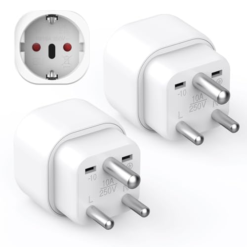 Clomnpe 4 Piezas Adaptador Enchufe India, Adaptador Enchufe de España/Europa a India, Amplia Adaptabilidad y Diseño Compacto, Tipo D plug para viajar a la India desde Europa, España, Alemania, Francia