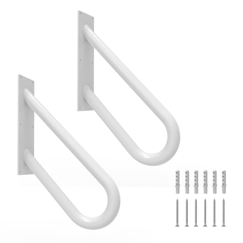 2 Pack Handrails for Outdoor Steps Wall Mount, Railings for 1-2 Steps, U-Shaped Handrail with Powder Coated Finished, Stair Handrails for Garage, Porch, Yard and Garden (18" Length, White)