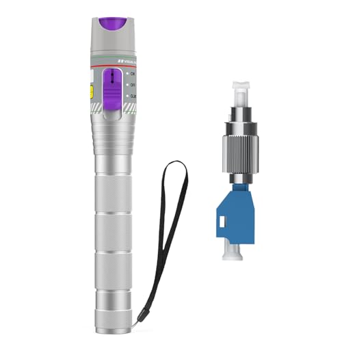 Purple Visual Fault Locator for Fiber Optic Cables, VFL Supports FC/ST/SC/LC Interfaces, Long-Range Fault Finder, Fiber Light Pen Tester, High-Precision OTDR Mapping Tool for FTTH, Telecom